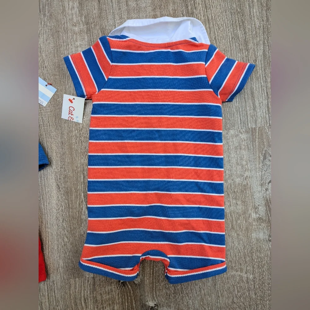 NWT Cat & Jack Red White & Blue Patriotic Stars Set of Outfits Size 6-9 Months